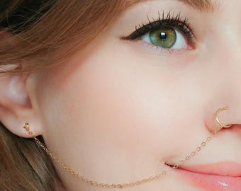 SALE - Nose Ring Chain,Nose Ring Hoop-Ear Chain Nose Ring-Nose Ring Chain Earring-Nose Hoop Chain-Chain Earring-Tribal Jewelry-Indian Jewelr