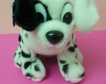 101 Dalmations Walt Disney Patch Red Collar Black and White Plush Spotted Puppy Dog Has Surface Wear , Faded tush tag Applause Ear Tag