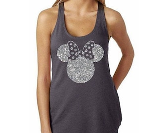 Free Shipping Till August/Glitter Disney Tank Tops/Disney Shirt/Minnie Ears Shirt/ Disney Family Shirts I Disney Princess I Minnie Mouse Bow