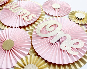 Princess Party Decorations - Pink and Gold First Birthday Decorations - Blush Paper Fans - Blush and Gold Party - First Birthday Decoration