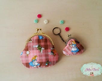 Porte monnaie + Porte clés fermoir métal vintage "Alice"