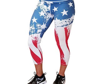 American Flag Capri Leggings - Workout Leggings - Fitness Tights