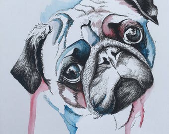 Hand-painted Pug card