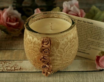Soy candles handmade, boho gift, cream lace candle holder, shabby chic decoration, boho home decor, hand poured candles, boho candle gifts