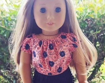 18 inch doll clothes - peasant top in coral