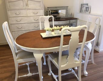 Queen Anne Style Dining Table and Six Chairs