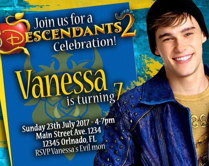 Birthday Invitation Disney Descendants 2 Prince BEN- We deliver your order in record time!, less than 4 hour! Best Value Descendants 2 Party