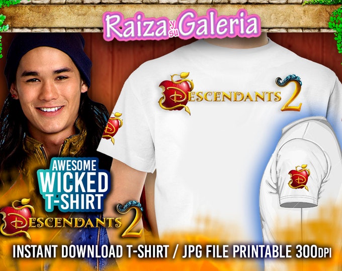Disney Descendants 2 Tshirt JAY - T-Shirt Front, Back and Side. Iron On tshirt transfer! Digital Download Printable