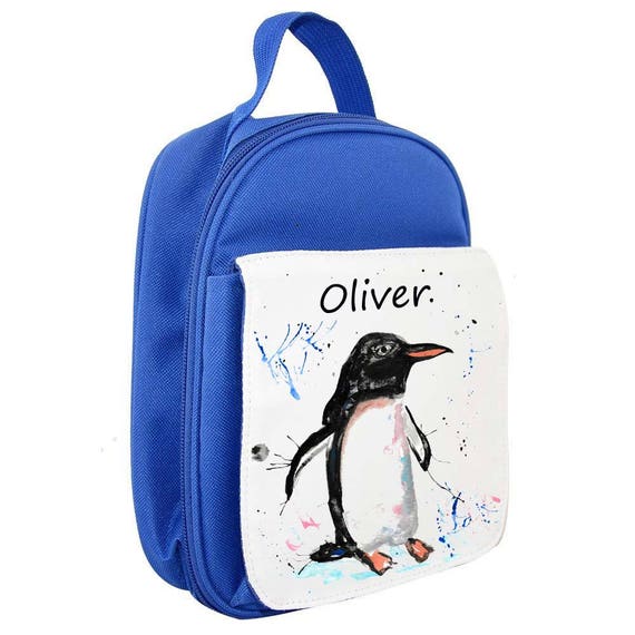 Personalised penguin childrens lunch bag lunch box