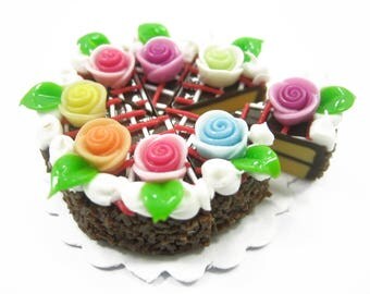 DollHouse Miniature Food 1 Chocolate Color Rose Cake 8 Cuts Slice 3 cm Supply Charms 10027