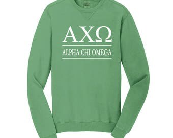Alpha Chi Omega Sweatshirt, Alpha Chi Omega Crew Neck Sweatshirt, Pigment Dyed Sweatshirt, AXO Crew Neck, AlphaChiOmega Top