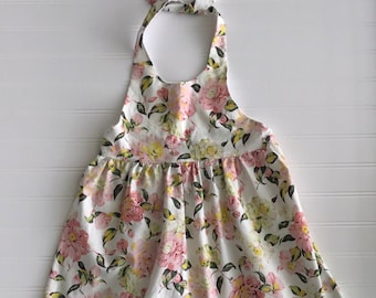White and Pink Floral Halter Dress Girls Dress