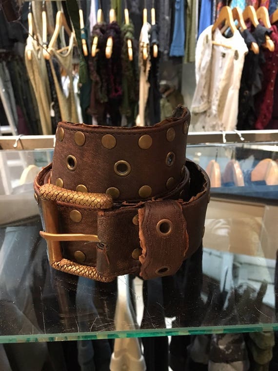 Genuine leather belt funky festival studs belt steampunk unisex belt rave psychedelic doof belt by EtnixByron steampunk buy now online