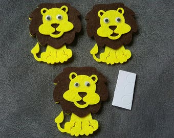 3 decorations APPLIQUE Lion felt 40x28mm mobile eyes + sticky pads Scrapbooking EMBELLISHMENTS