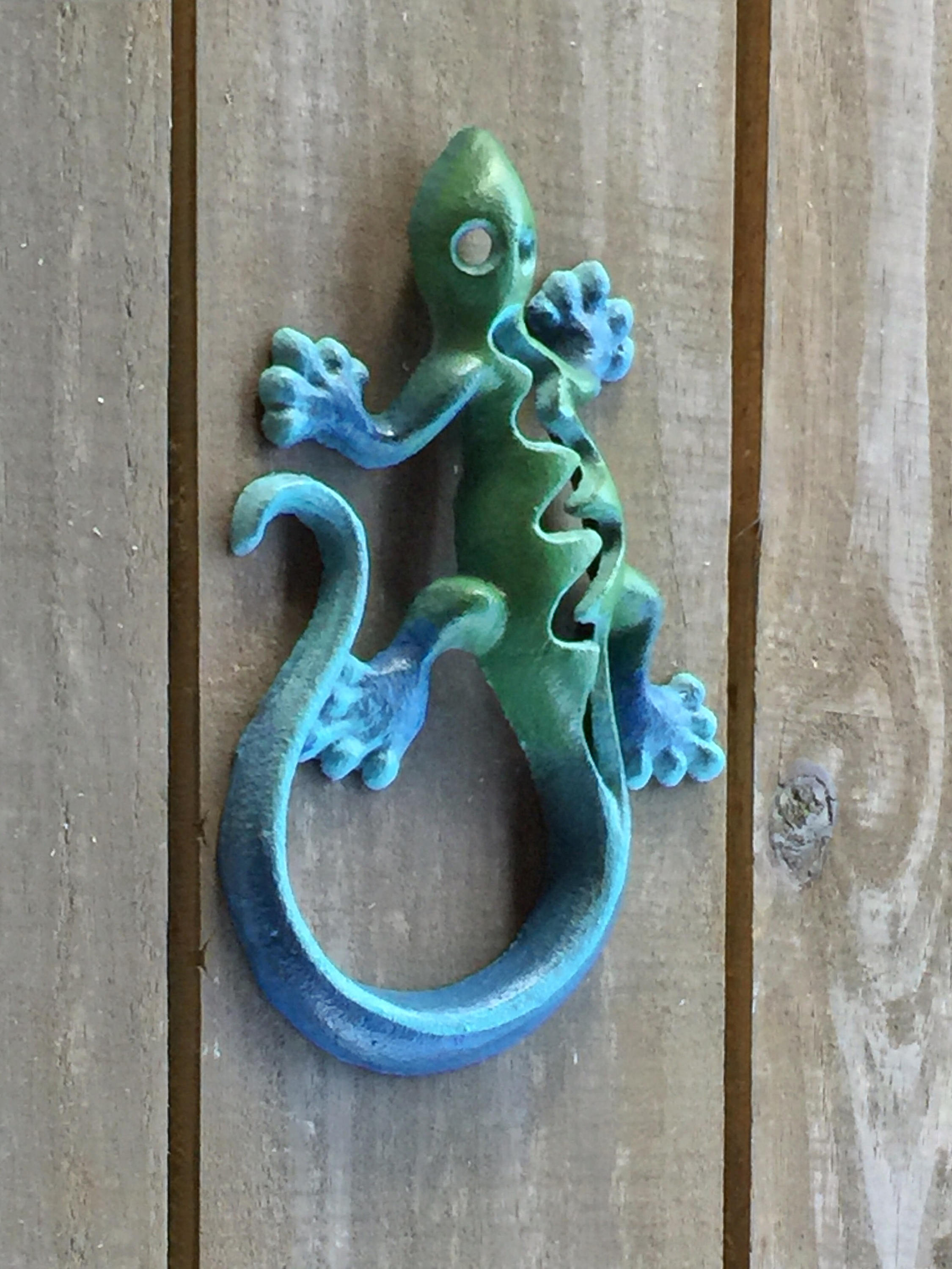 Colorful Cast Iron Gecko Lizard Artsy Metal Wall Art