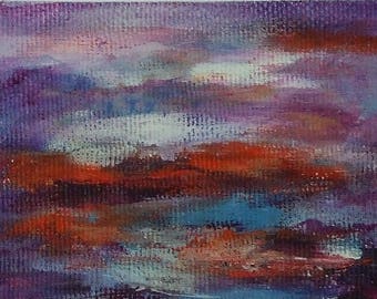 trading cards abstract art brother gift for him collectible art card birthday gift miniature art small abstract painting blue orange canvas