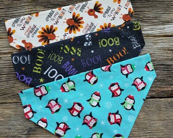 Halloween Dog bandana Halloween, thanksgiving and Christmas reversible over the collar 3 pack