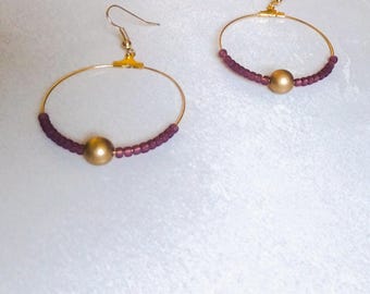 Hoop earrings plum earrings gold