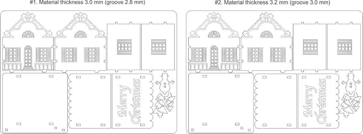 Christmas Toy House Set Of 2 Drawings Laser Cut Vector Model Vector Template For Laser Laser Cut House Template