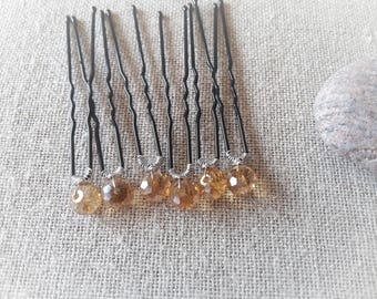 Wedding bridal hair pin Bobby pin gold crystal wedding bridal hair bun - pin set of 6