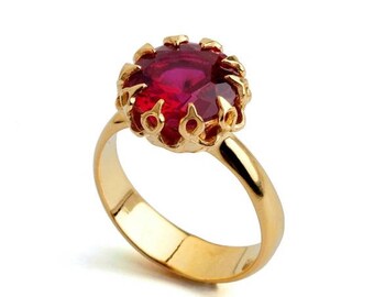 SALE 20% Off - CROWN Gold Ruby Ring, Ruby Engagement Ring, Ruby Promise Ring, Large Ruby Ring, Gold Statement Ring, Ruby Solitaire Ring