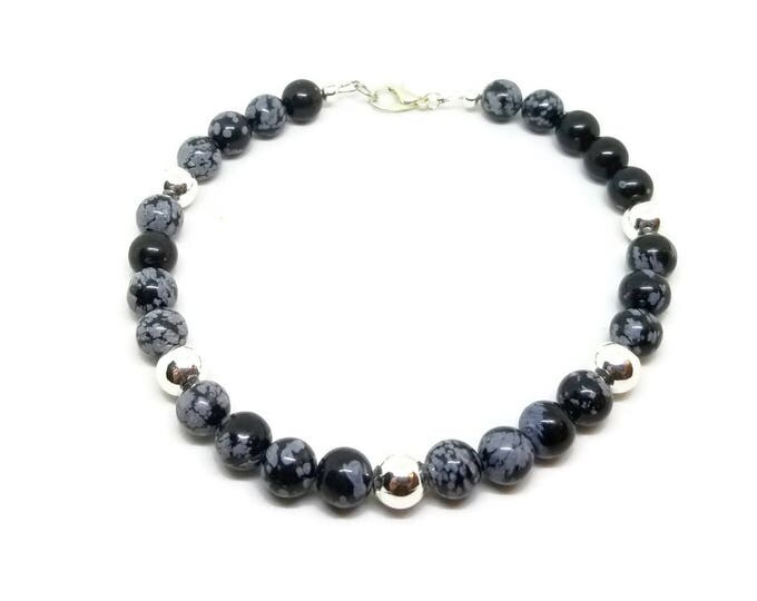 Snowflake Obsidian Bracelet, Obsidian Gemstone Bracelet, Unisex Bracelet, Gemstone Beaded Bracelet, Unique Birthday Gift, Gift for Her