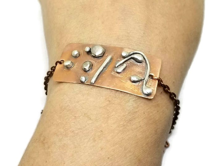 Mixed Metal Abstract Bracelet, Copper and Sterling Silver Bracelet, Unique Birthday Gift, One of a Kind, Gift for Her