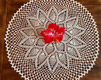 Cream Crochet Doily - Pineapple Doily - Handmade Doilies - Home Decor - Wedding Gift - French Country Decor - Crochet Lace Doily -