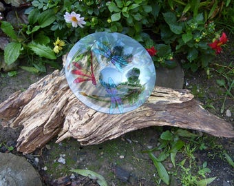 Dragonfly Birdbath on Reclaimed Wood