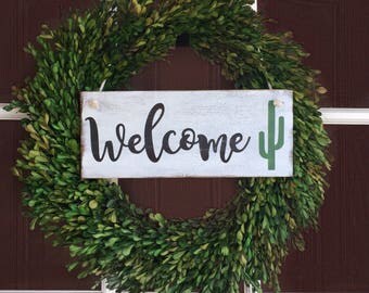 Cactus Sign- Welcome Sign For Front Door - Wreath Sign - Outdoor Sign - Wood Sign - Desert Decor - Front Yard Sign - Arizona - Cactus