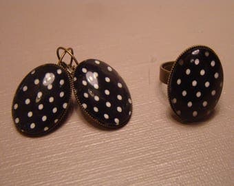 Polka dot earrings and ring set