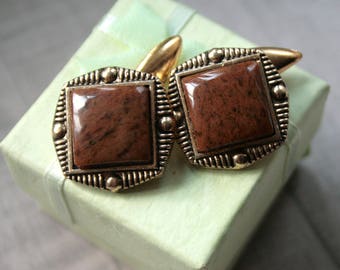Brown cufflinks 70s classy cufflinks soviet ussr cufflinks russian geometric cufflinks antique unique cufflinks gold tone cufflinks