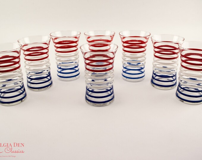 Anchor Hocking Art Deco Tumblers | Red White And Blue Tumblers | 1938-1944 | Betsy Ross Glass Set
