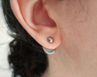 Stainless steel ear jacket. Stainless steel ball stud. Stainless steel pearl stud. Disc ear jacket. Modern ear jacket. Jacket earrings