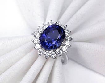 3.8 ct Wedding ring blue sapphire ring silver sterling 925