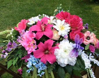 Cemetery Flowers, Memorial Flowers, Headstone Saddle, Garden Arrangement for Cemetery, Floral Tribute for Cemetery,Made in Canada