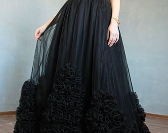 Lace Maxi Skirt.Black Lace Long Skirt