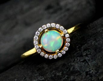 Bague De Fiançailles Fleur Opale De Feu 1.70Ct | Or Jaune 14K Sur Argent 925 | Taille Ajustable