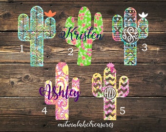 Lilly Pulitzer Cactus Decal / Custom Monogram, Name, Size, Color / Car, Yeti, Tumbler, Wall Sticker / Flower, Aztec, Desert, Girly
