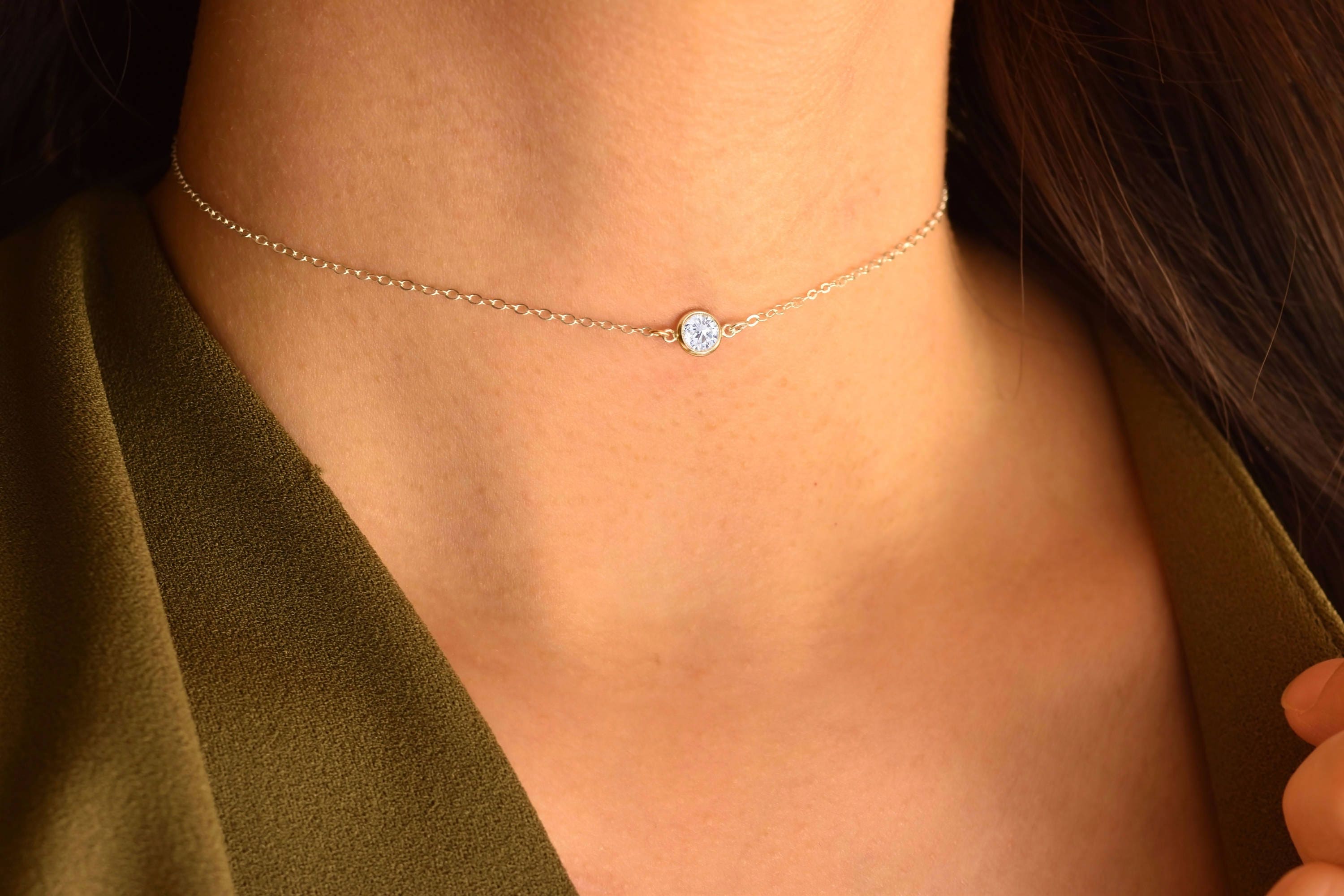 Solitaire Diamond Choker Necklace Sterling Silver Cz   Il Fullxfull.1304319231 N2yf 