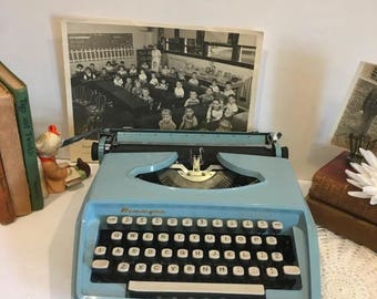 On Sale Vintage typewriter, Remington,holiday, sapphire blue, decor, pica, retro, old, mid century, Holland, blue, funky, mod,office, old sc