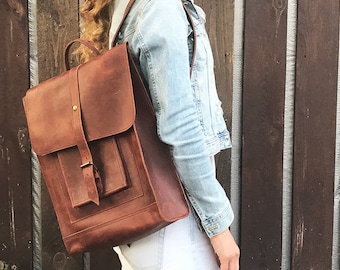 Cognack backpack leather backpack woman backpack travel backpack men backpack big backpack large backpack city backpack handmade backpack