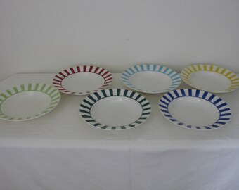 Six French Vintage Digoin et Sarreguemines Deep Plates / Assiettes Creuses / Soup / Salad / Pasta Plates circa 1930s Multicoloured on White