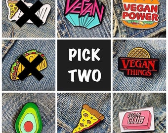 VEGAN PIN DEAL: Buy 2 & Save - Enamel Pin Lapel Pin Badge - Vegan Pizza Vegan Metal Vegan Things Vegan Club Avocado Vegan Taco