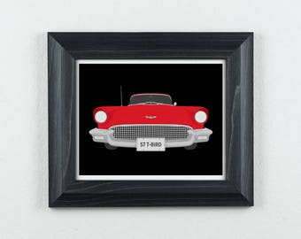 1957 Ford Thunderbird | Classic Car Art Print | Illustration | 57 T-Bird | 8x10