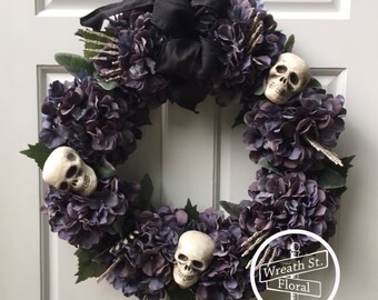 Halloween Wreath, Skull Wreath, Fall Wreath, Hydrangea Wreath, Front Door Wreath, Wreath Street Floral, Grapevine Wreath, Door Wreath