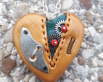 Made of polymer clay steampunk Heart Necklace