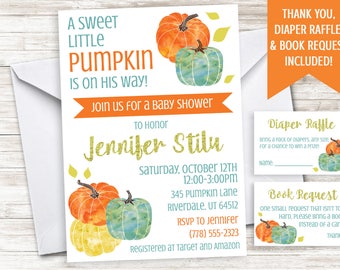 Little Pumpkin Boy Baby Shower Invite Invitation 5x7 Digital Personalized On His Way Fall Sprinkle Halloween