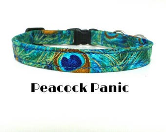 Cat Collar, Peacock Panic Kitty Kollar, Metallic Cat Collar, Feline Collar, Breakaway Collar, Safety Buckle Collar, X small dog collar