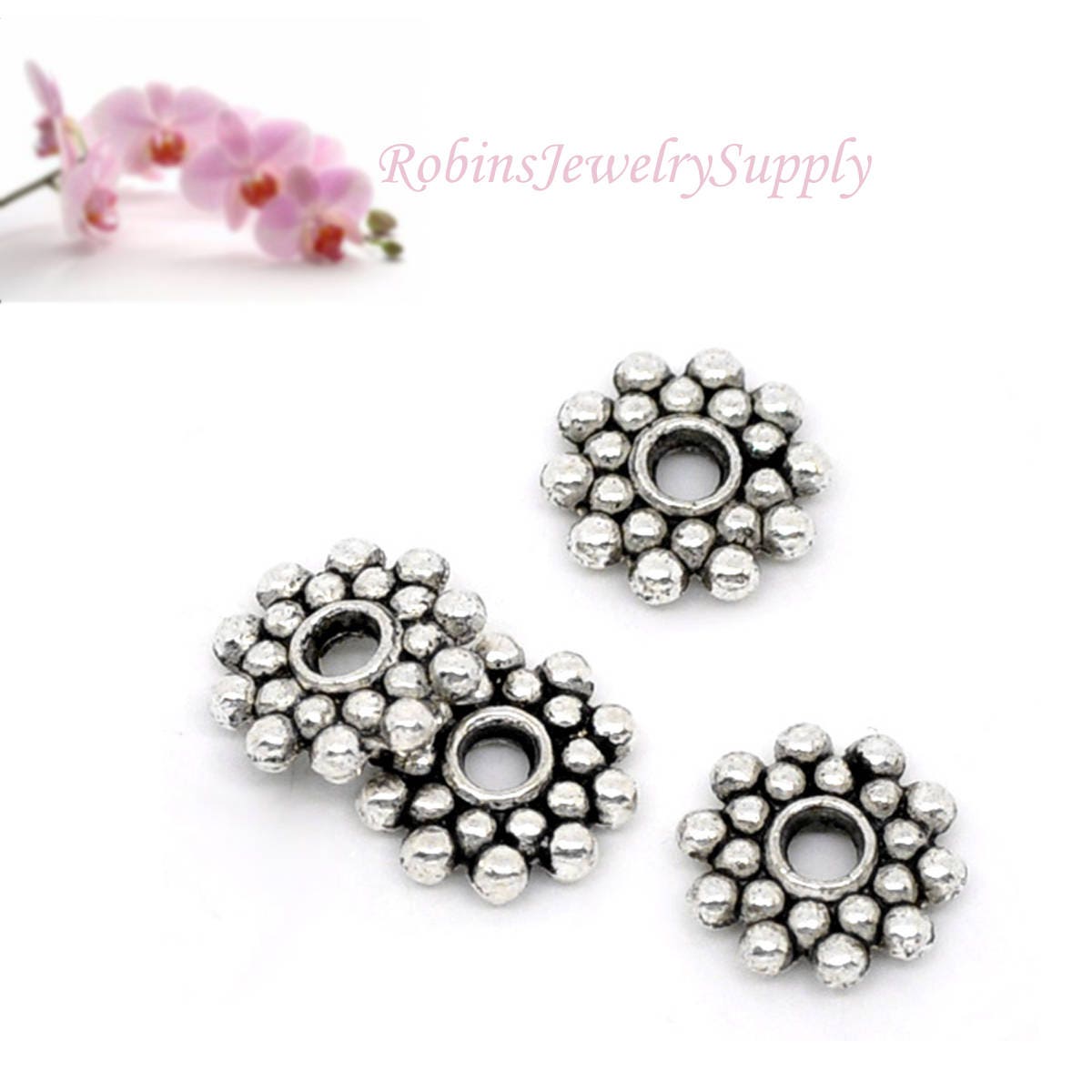 25 pcs - Antique Silver Spacer Beads - Flower Beads - Spacer Beads ...